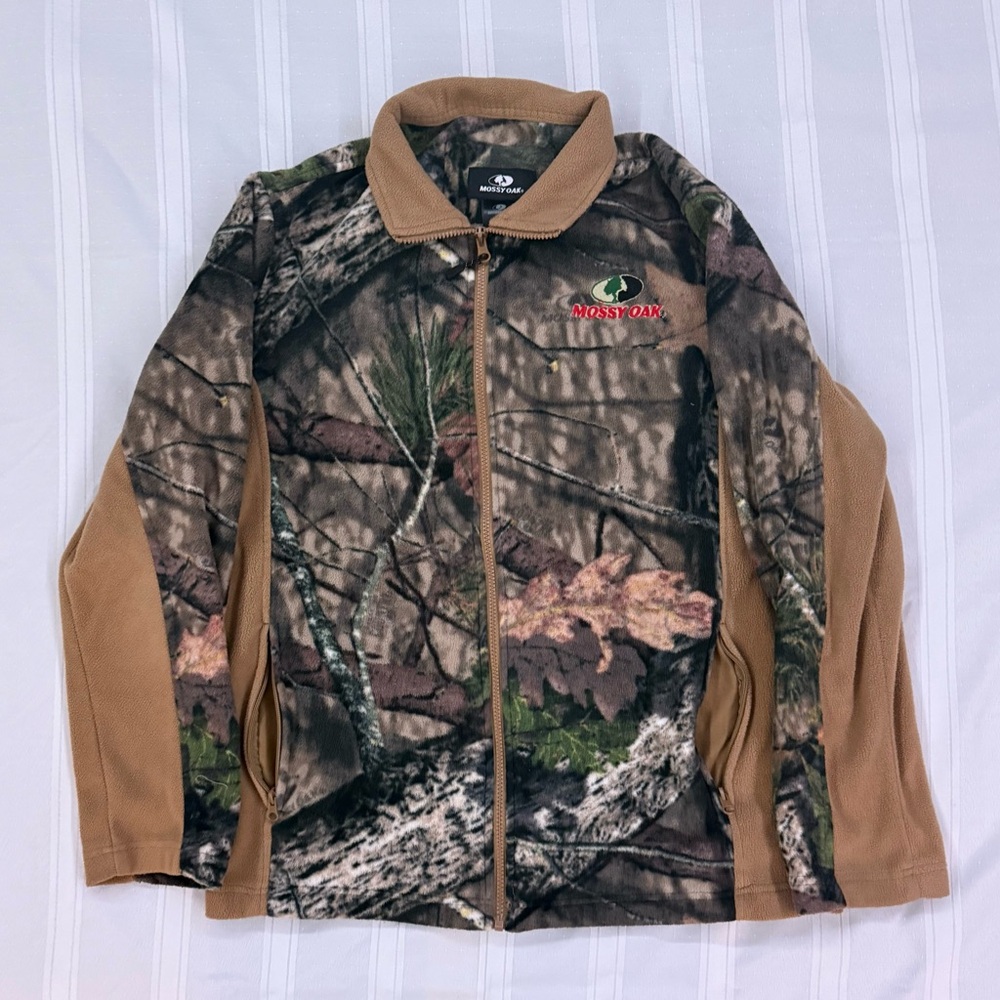 Vintage 1990’s Men’s Mossy Oak Camo Camouflage Fleece Jacket (Size M)